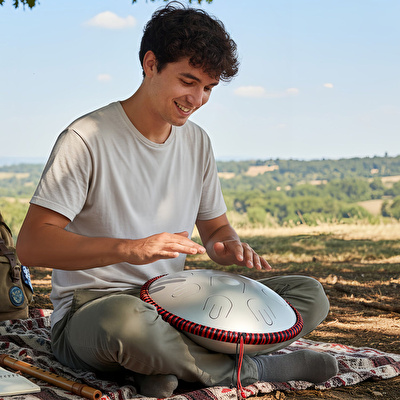 HLURU TAH9-14 SILVER - Mini Handpan Series 9 Notalı 14" Silver Taşınabilir Handpan